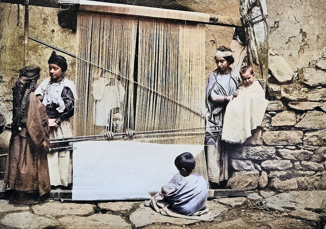 Kabyle weavers and native loom, Northern Algeria