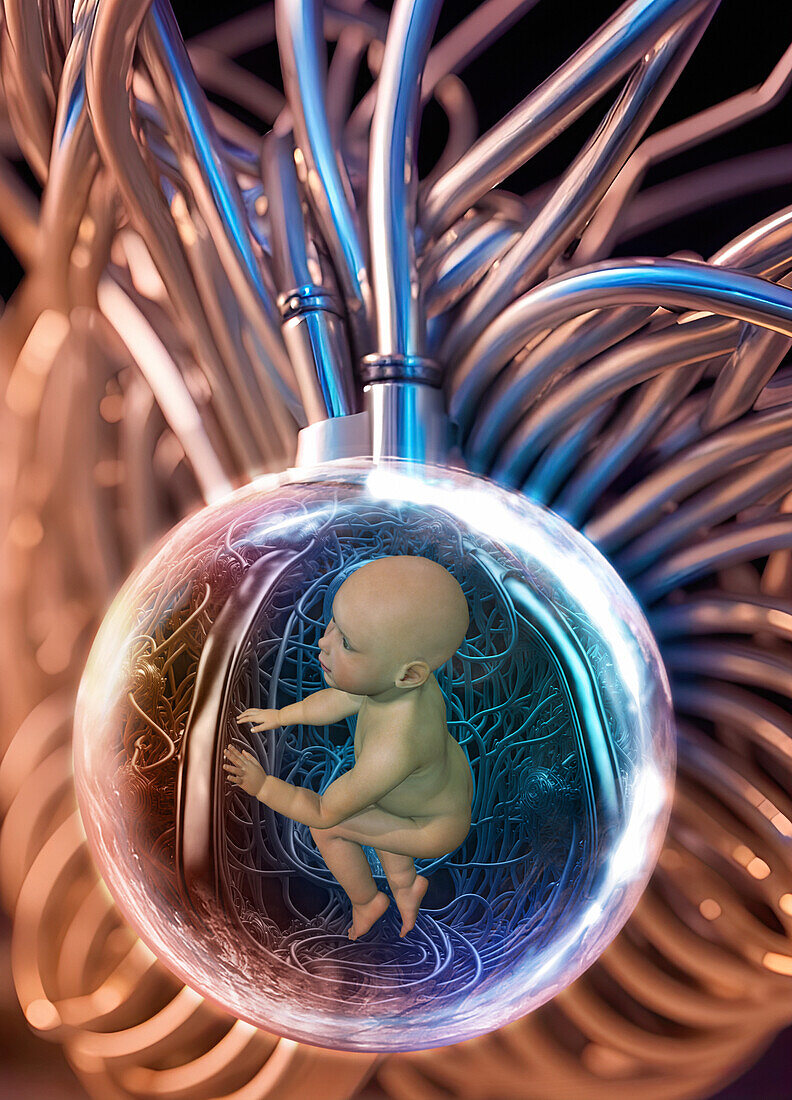 Human cloning and AI, conceptual illustration