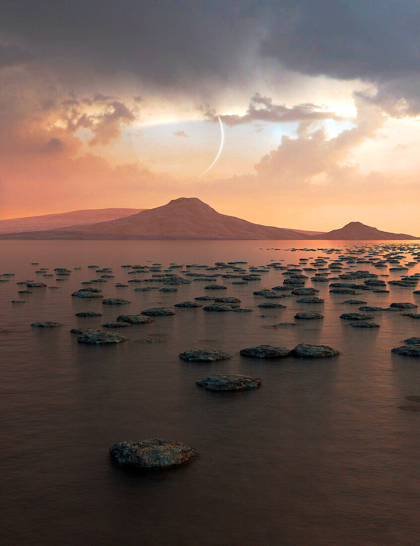 Stromatolites on early Earth, illustration