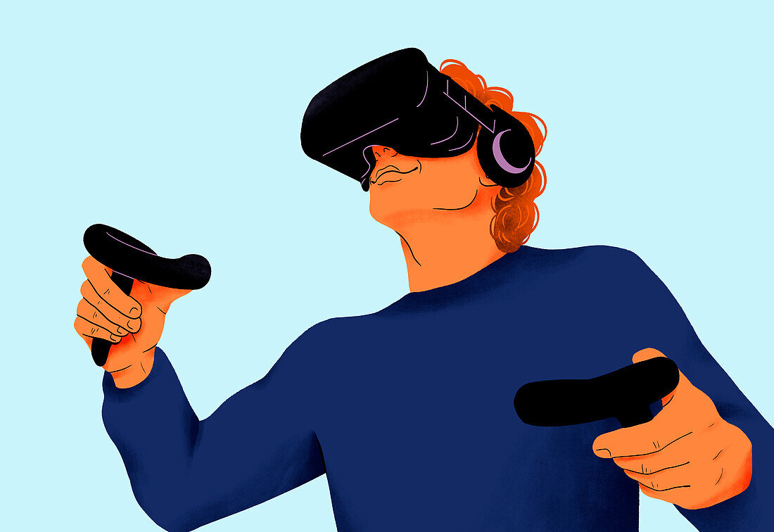 Man using VR headset, illustration