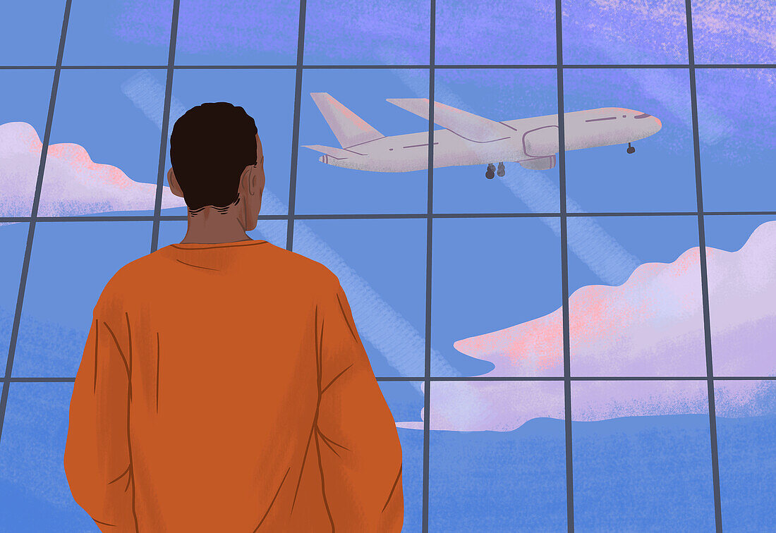 Man at airport, illustration
