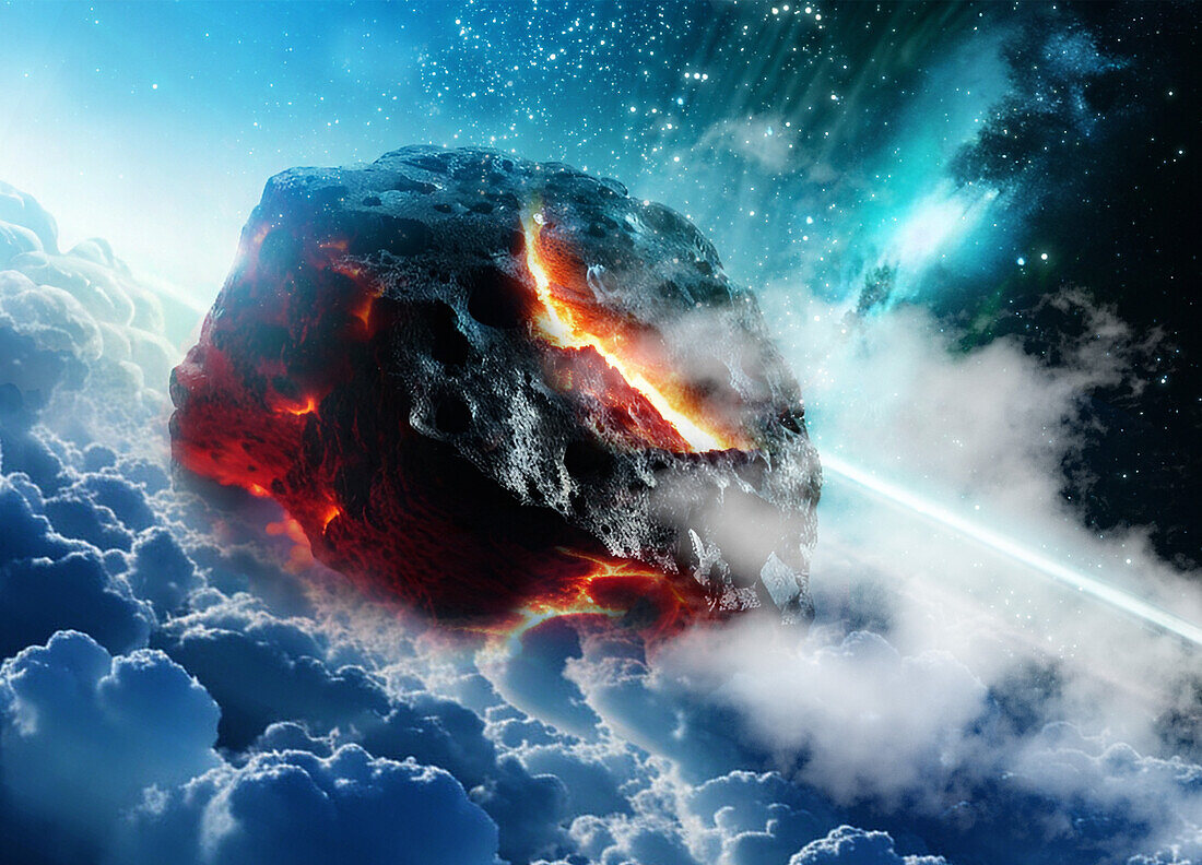 Meteor passing close to Earth orbit, illustration