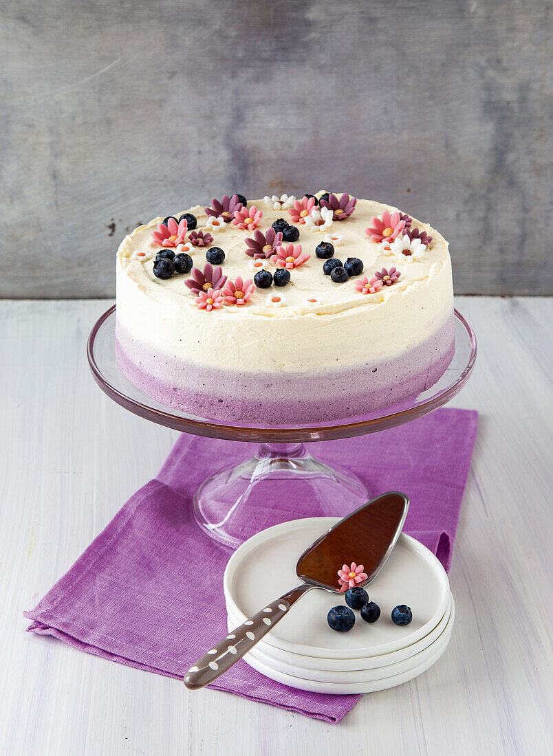 Blueberry Swedish milk cake with an ombre look