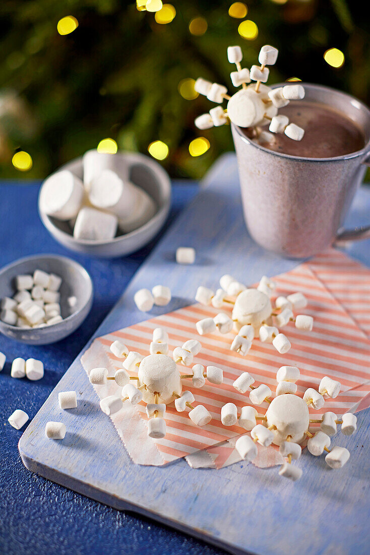 Cocoa with marshmallow snowflakes