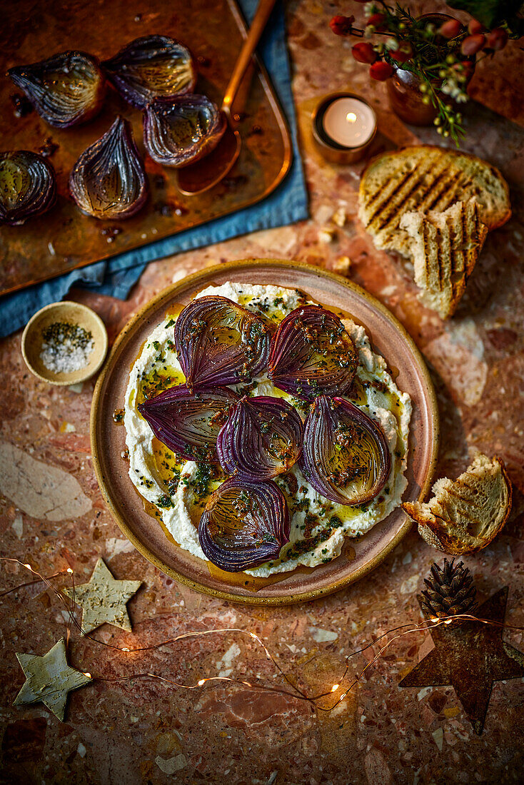 Baked red onions with ricotta