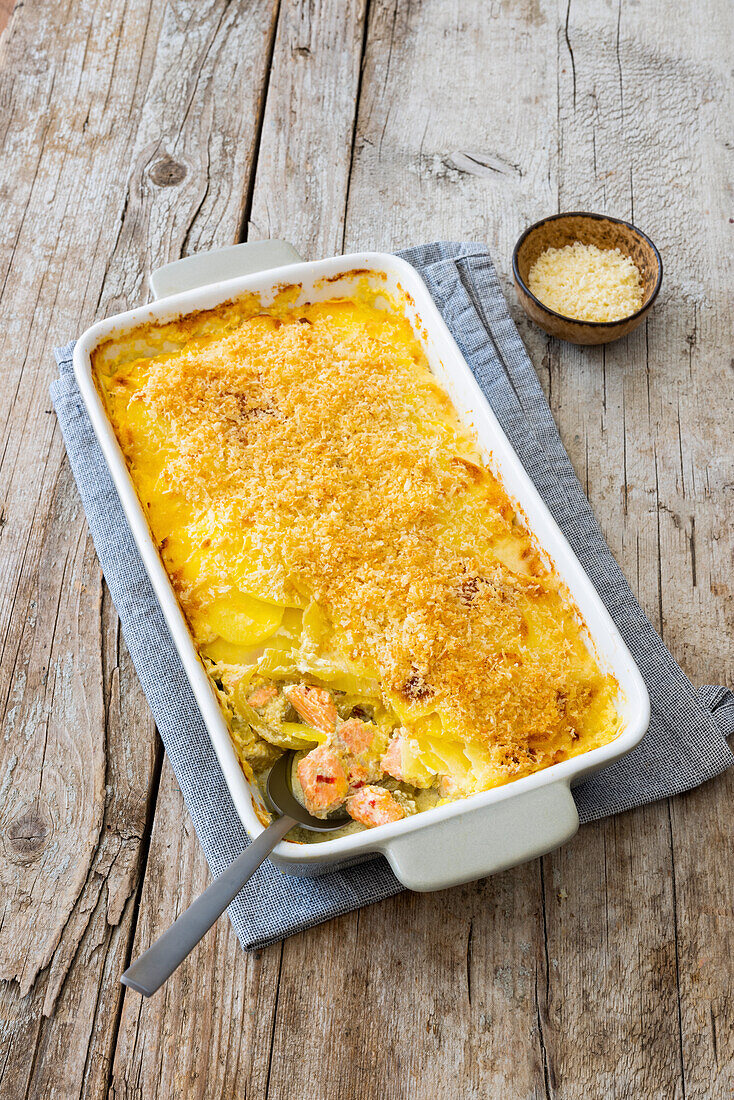 Potato casserole with salmon