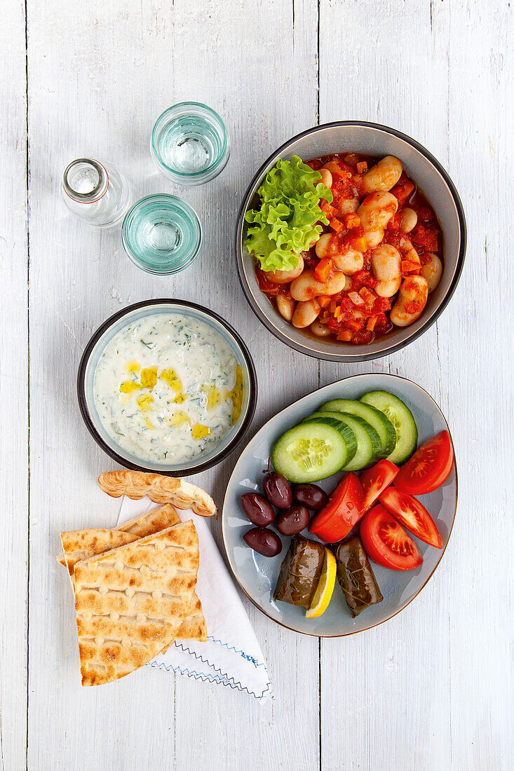 Greek-style white beans with tzatziki