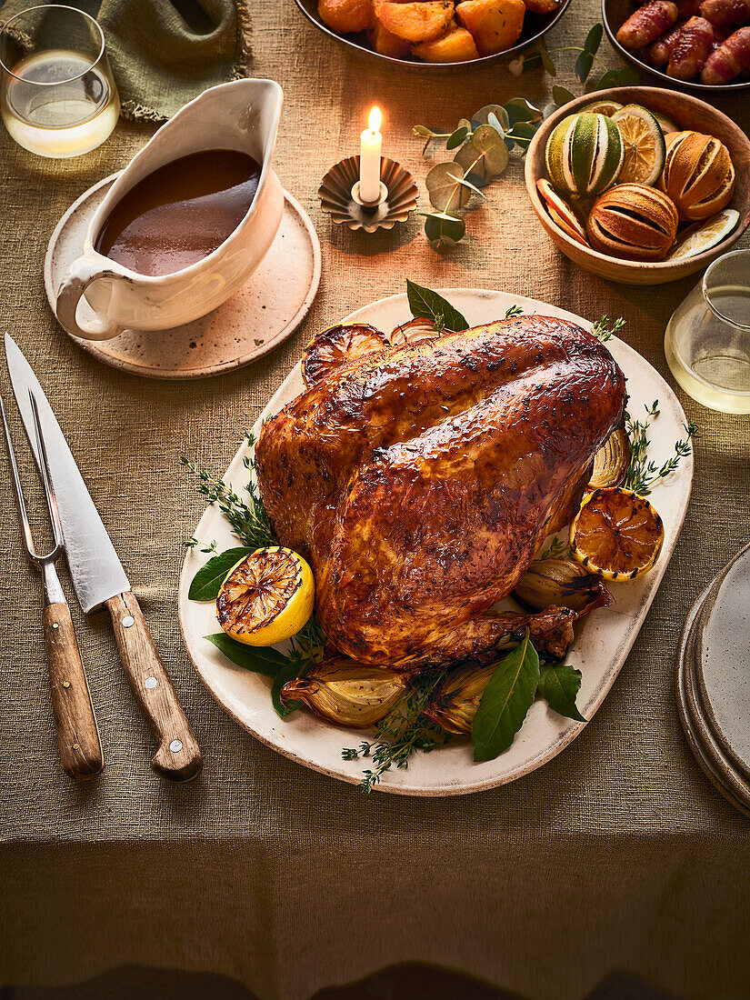 Roasted turkey crown with lemon and thyme butter