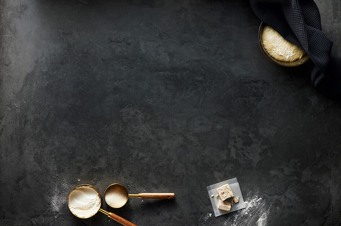 Ingredient still life for baking bread