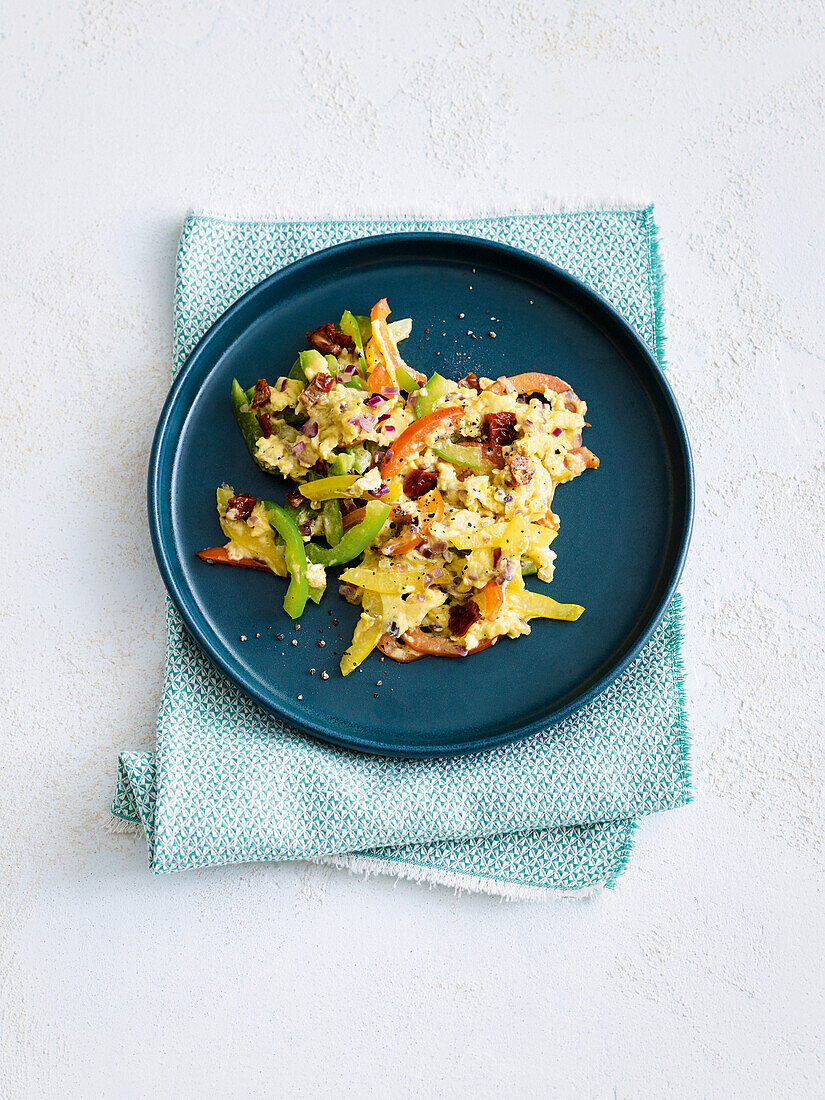 Colourful scrambled eggs with peppers