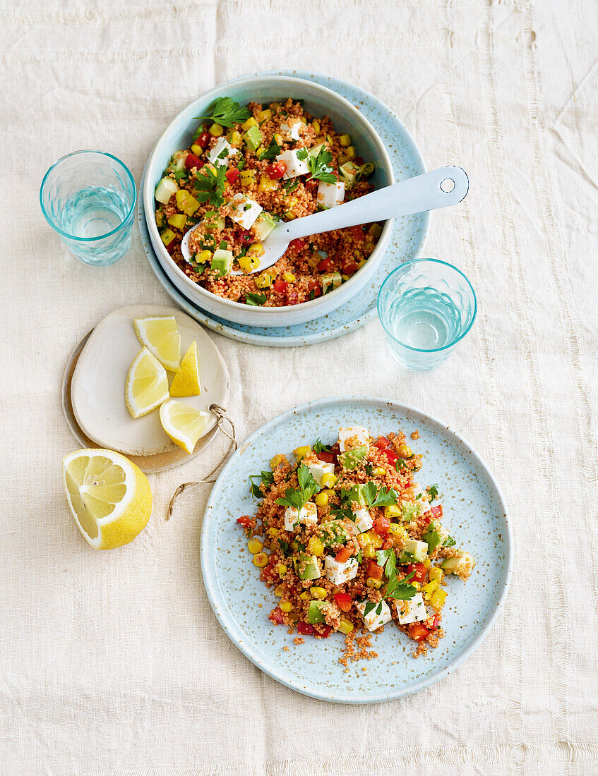 Couscous salad with peppers and sweetcorn