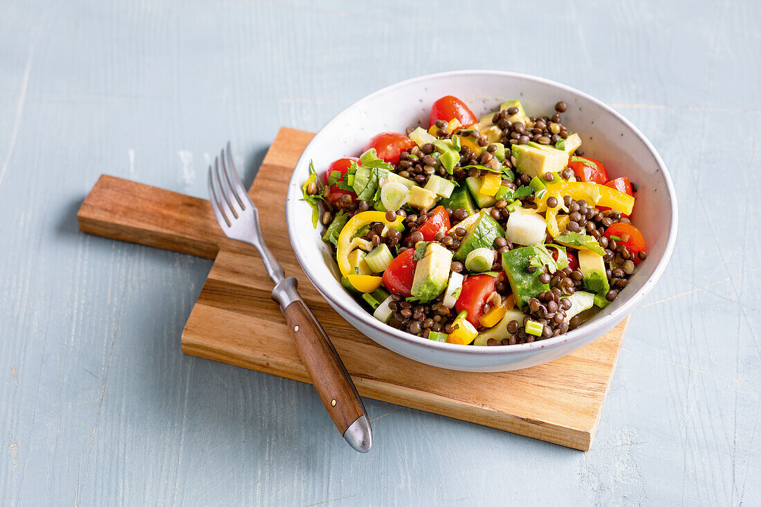 Puy lentil salad with avocado and peppers