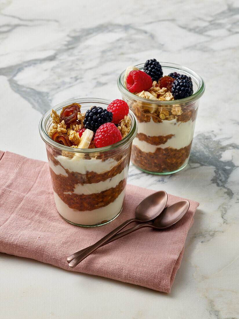 Overnight oats with granola and fresh berries