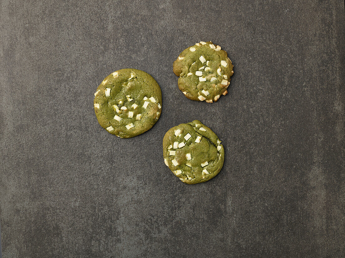 White chocolate chip cookies with matcha