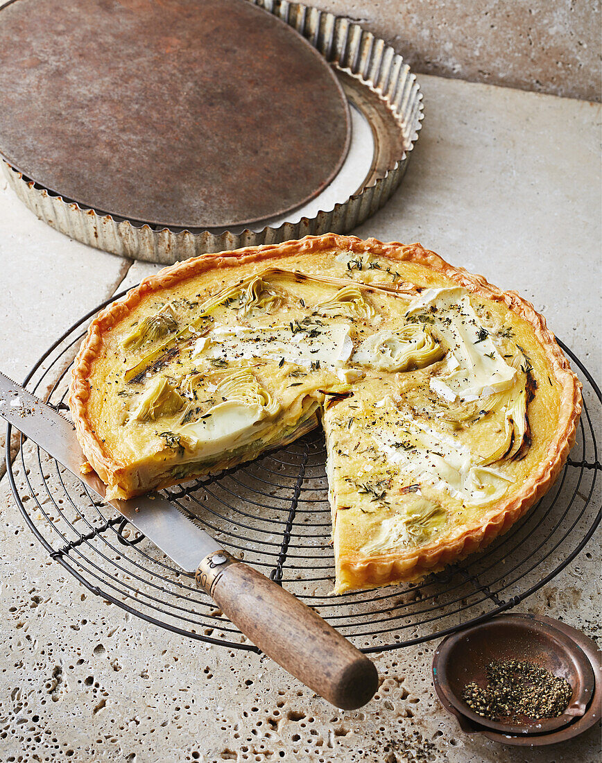 Ziegenkäse-Lauch-Quiche mit Artischocken