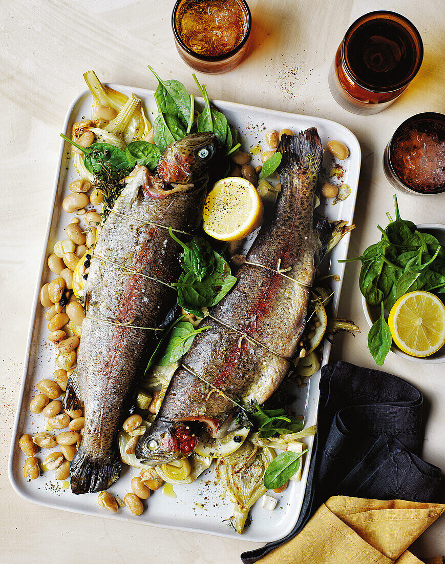 Rainbow trout with fennel, beans and sumac from the oven