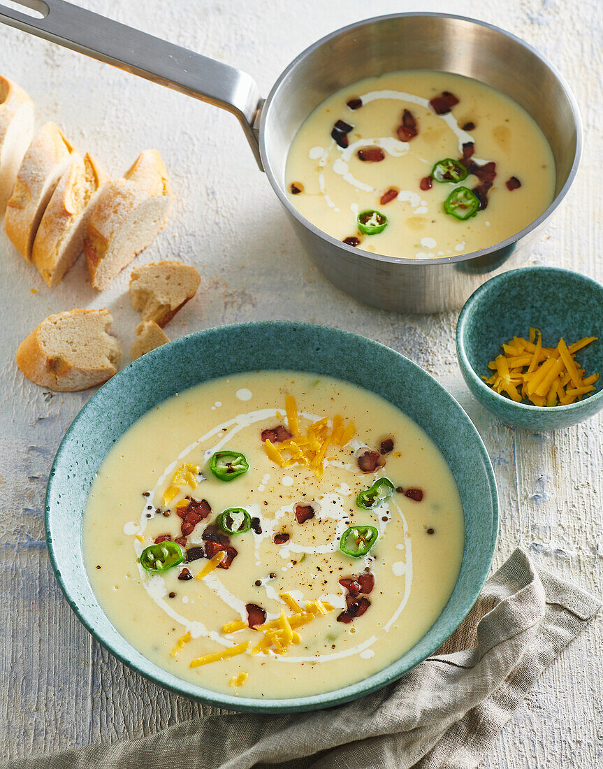 Beer soup with cheddar and bacon