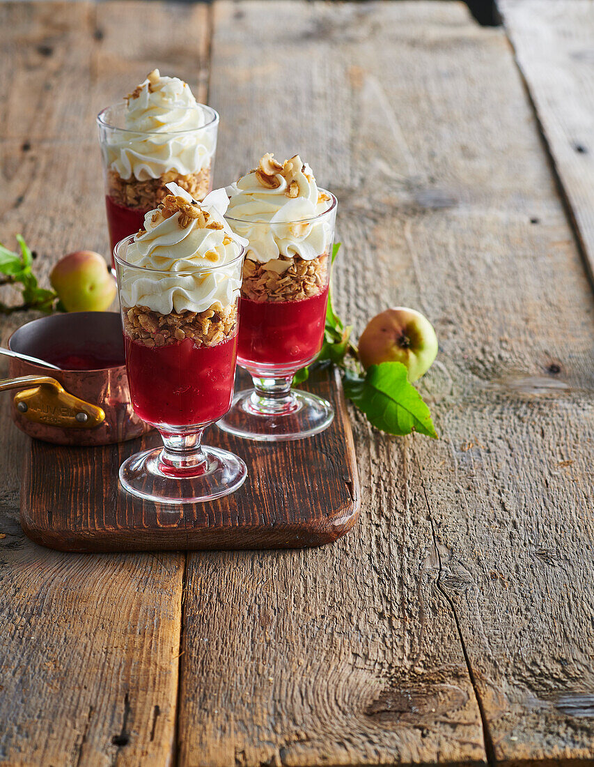 Apple and cranberry parfait with granola