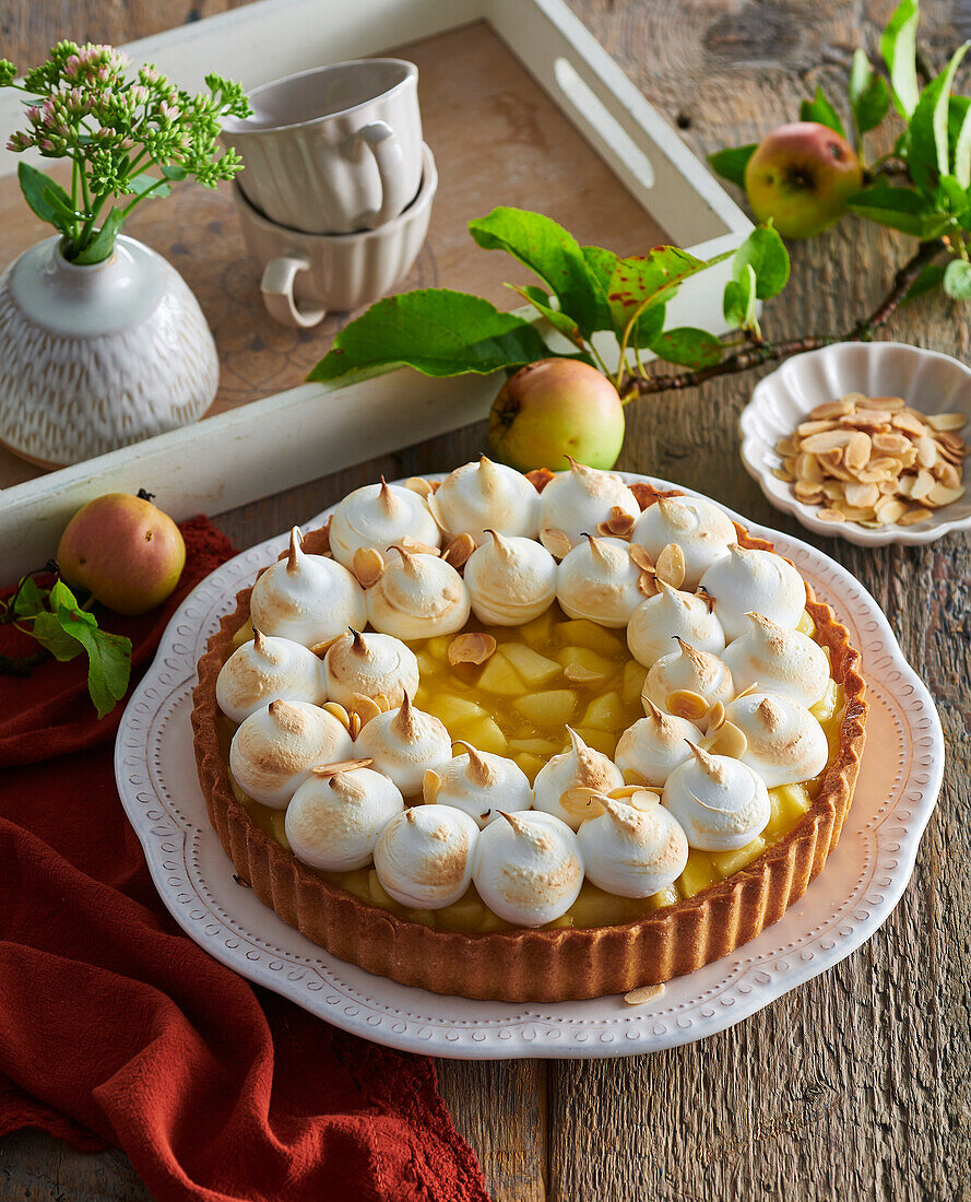 Apple crostata with meringue dots