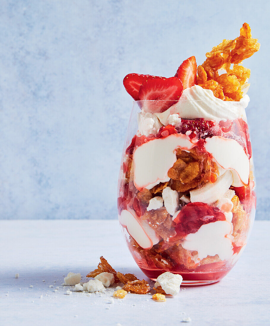 Eton Mess with cornflakes and strawberries