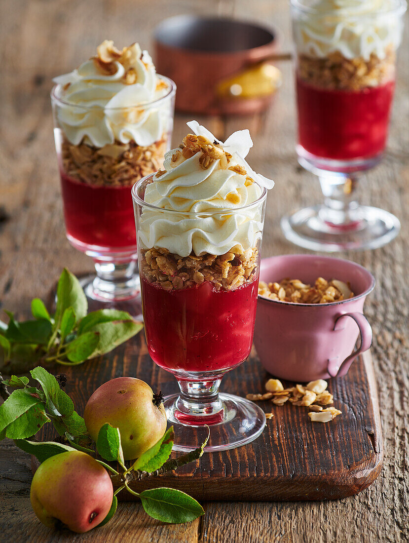 Apple and cranberry parfait with granola