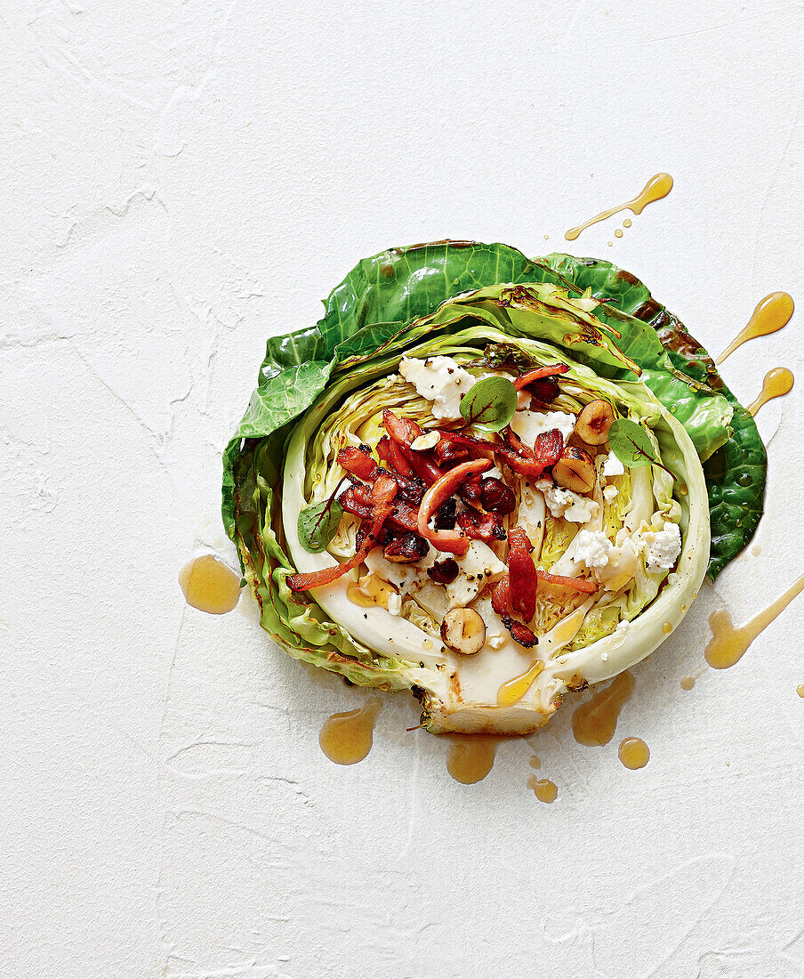 Cabbage steaks with bacon and feta