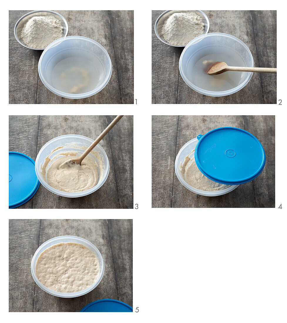 Making poolish (pre-dough for baking bread)