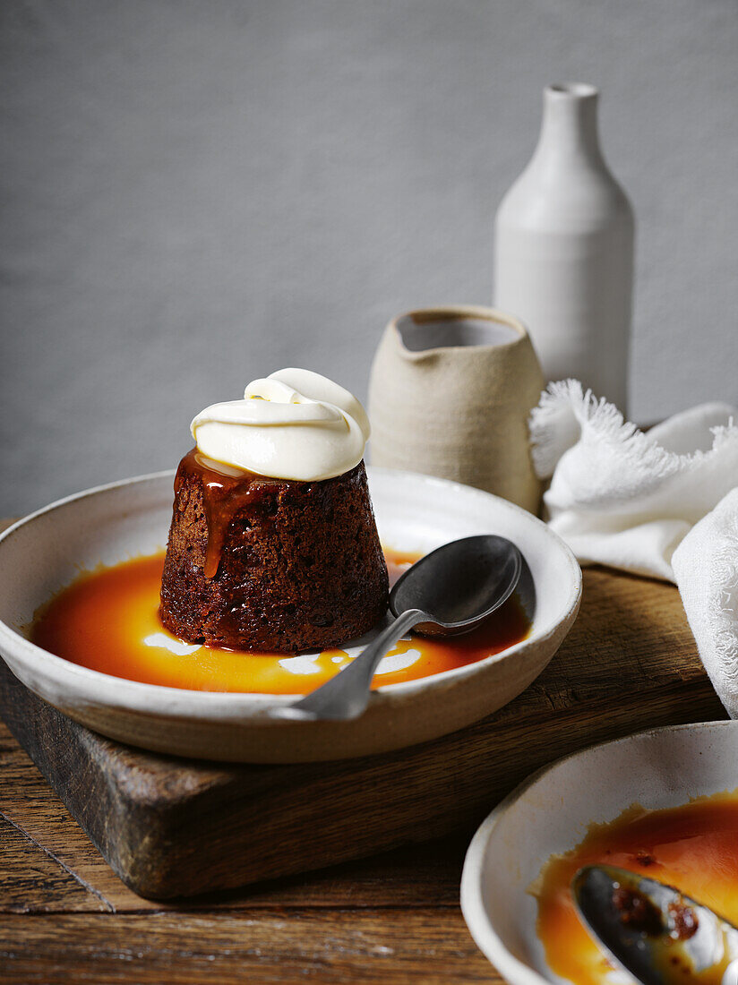 Sticky toffee pudding with burnt orange and caramel sauce