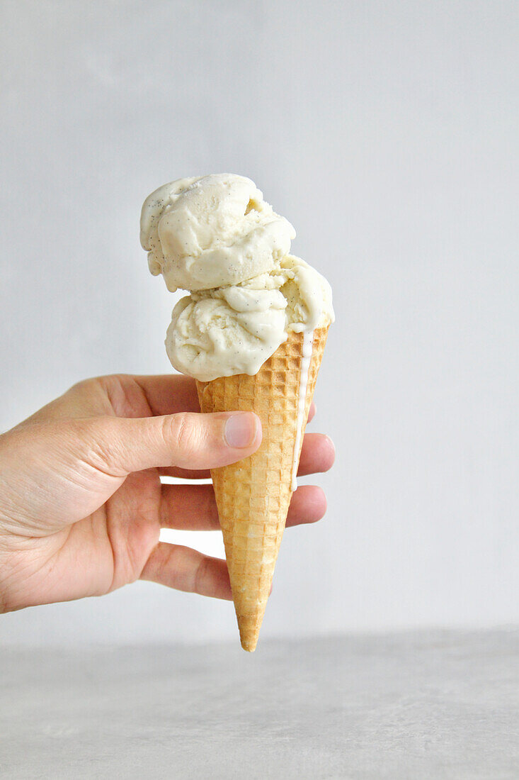 Vanilla fior di latte ice cream in a cone