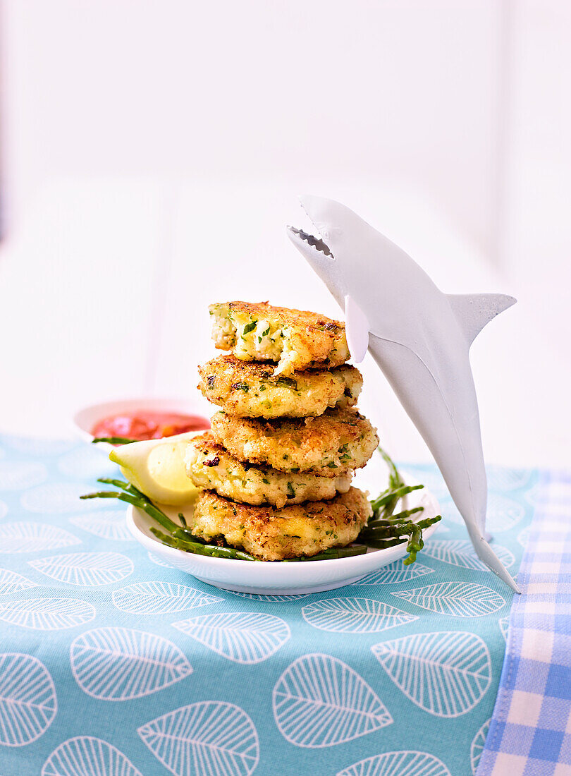 Fish cakes with salicornia