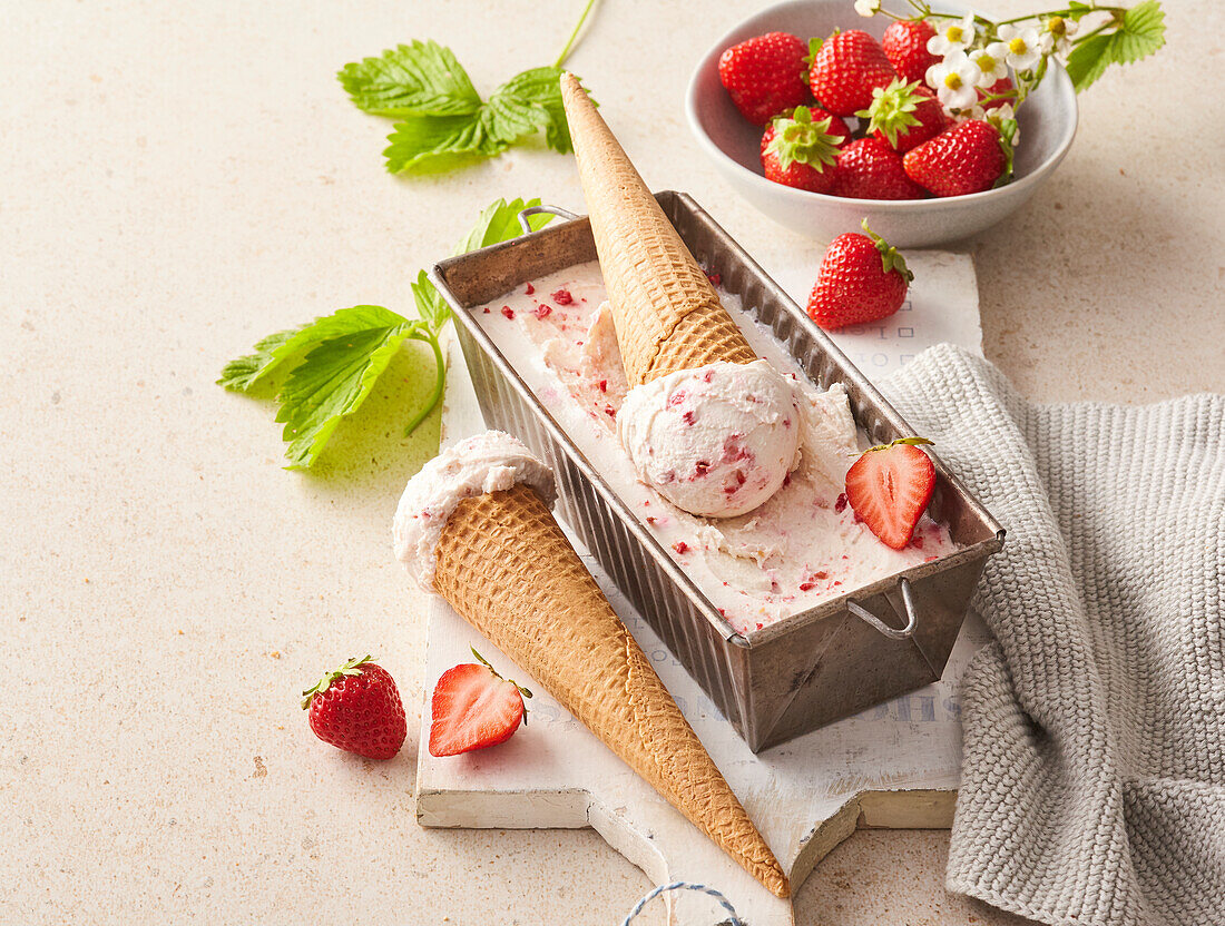 Homemade strawberry ice cream