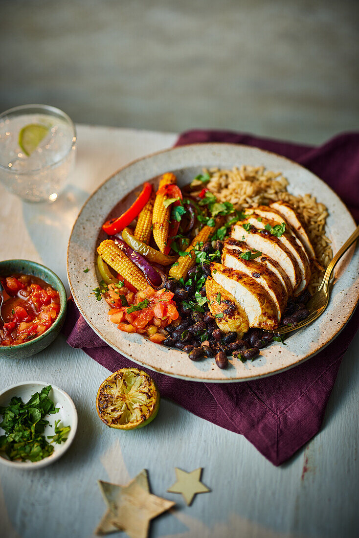 Fajita chicken bowl with rice