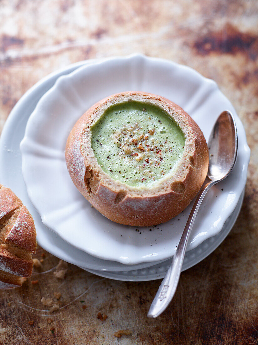 Leek soup in a roll