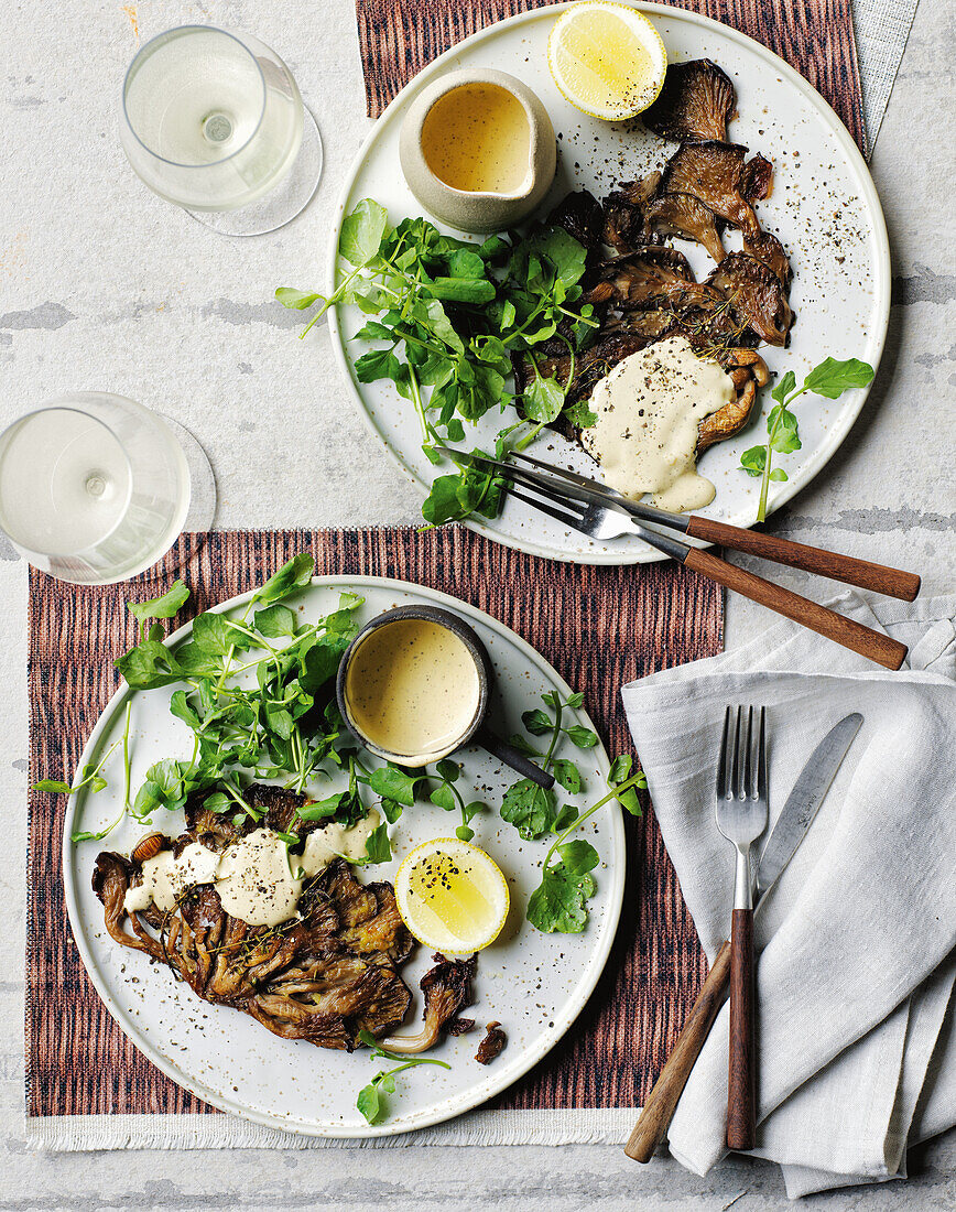 Oyster mushroom steak with duck yolk sauce