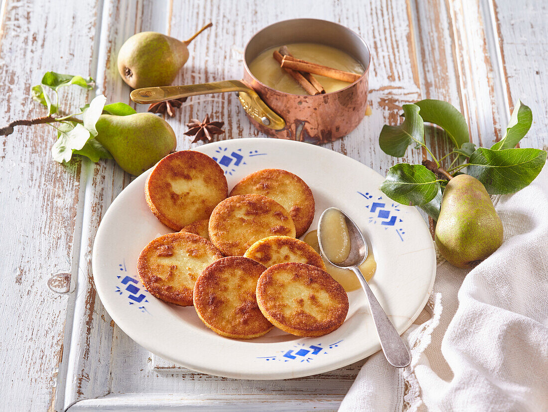 Potato pancakes with pear puree