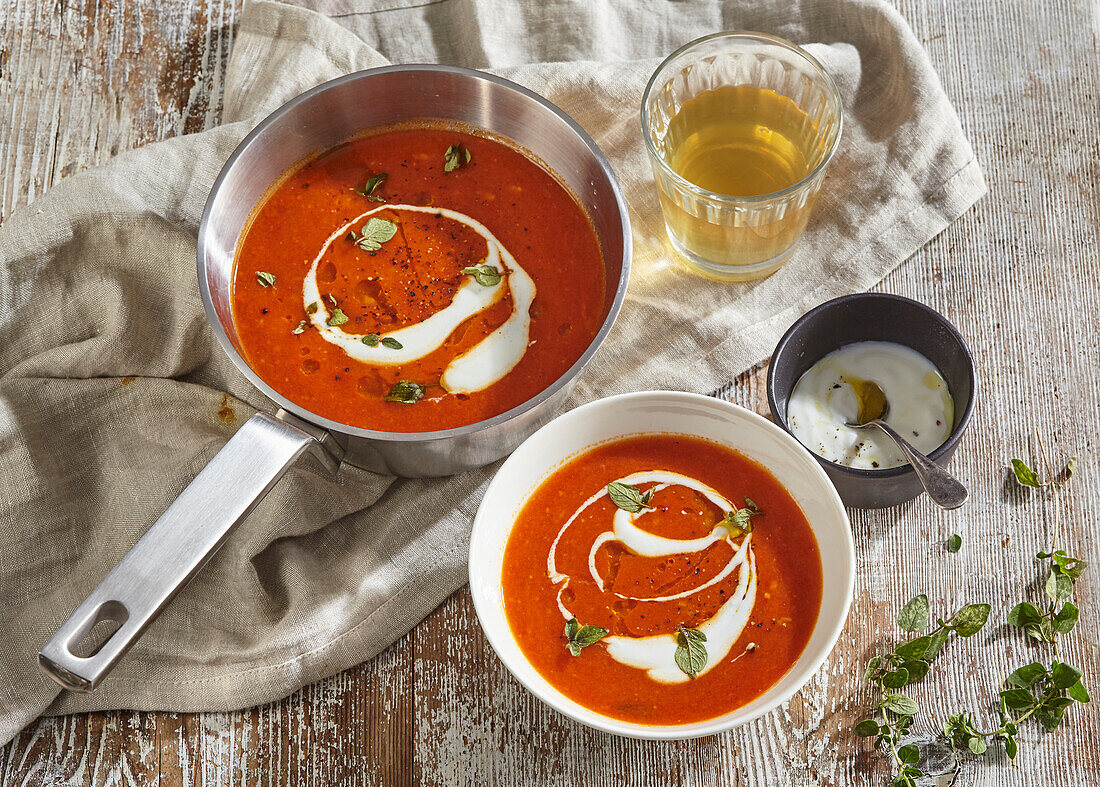 Paprika soup made from roasted red peppers