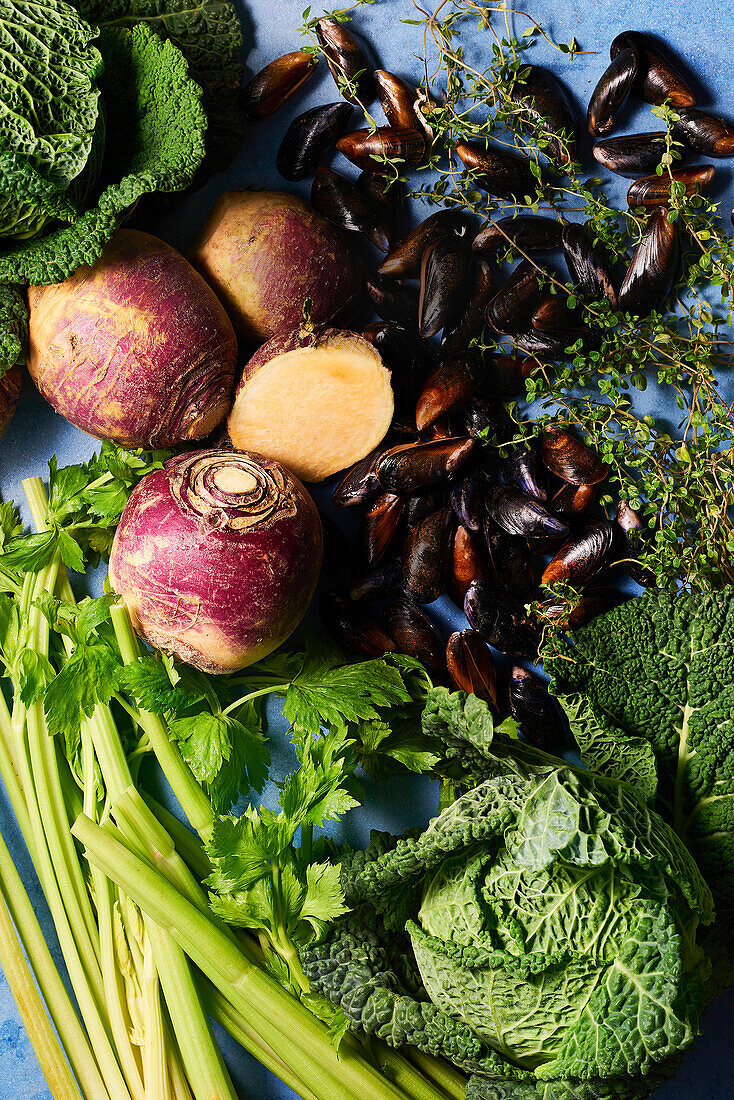 Winter vegetables and mussels