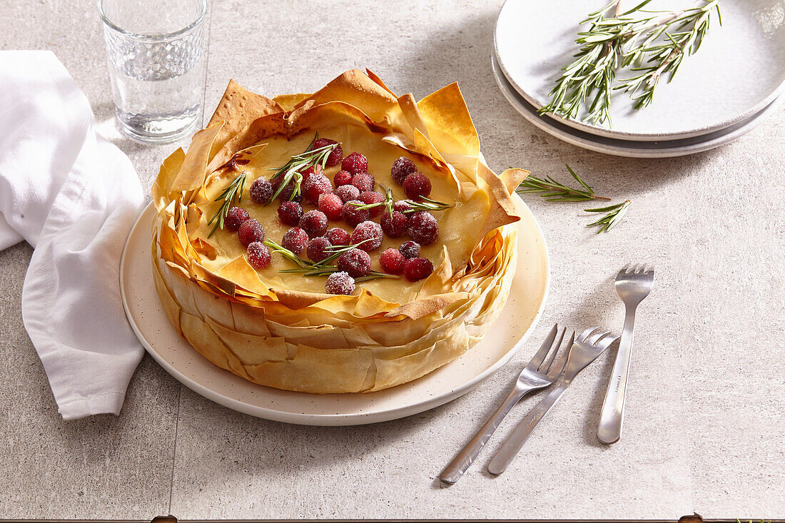 Baklava cheesecake with cranberries