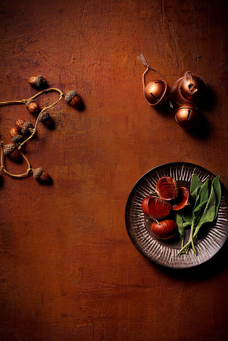 Chestnuts and sage leaves