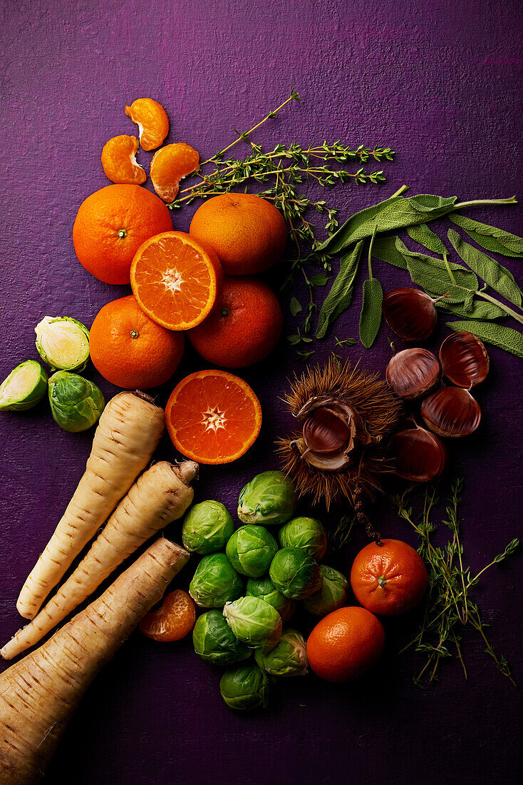 Winter fruit, vegetables and herbs