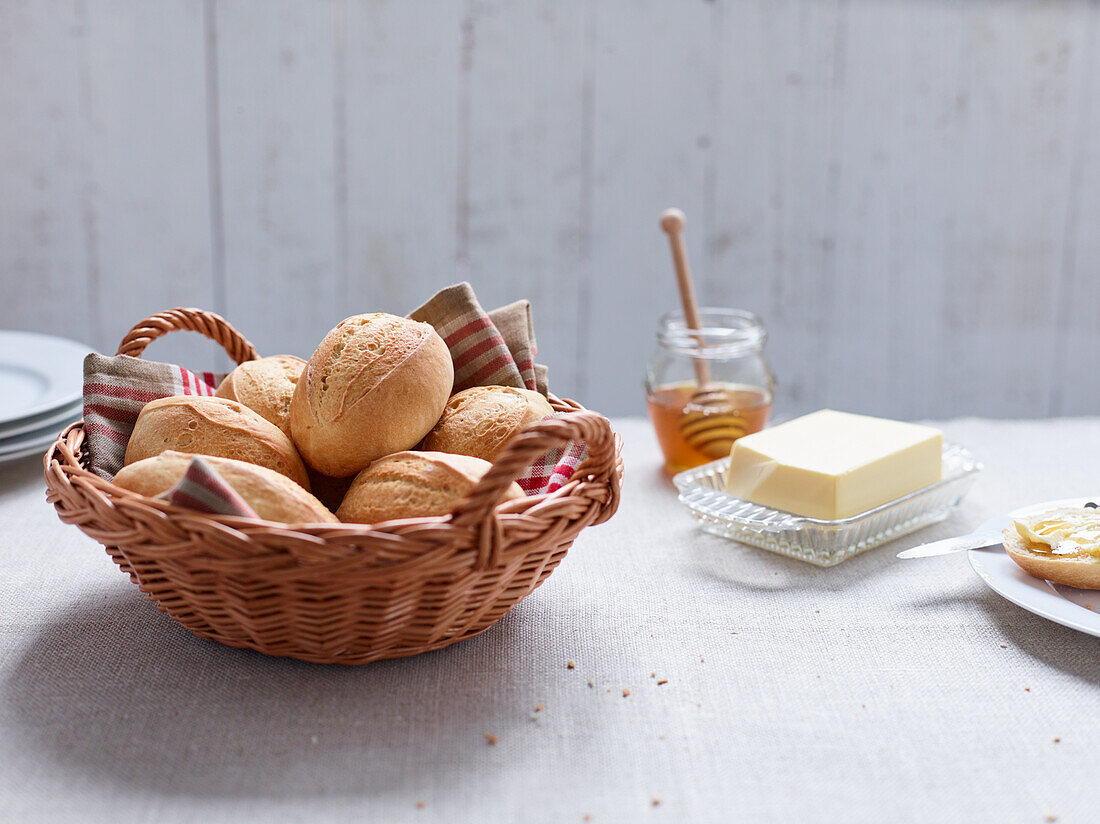 Bread rolls in bread basket