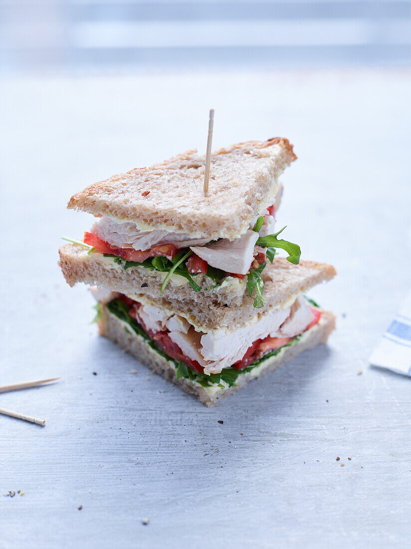 Club sandwich with turkey and vegetables