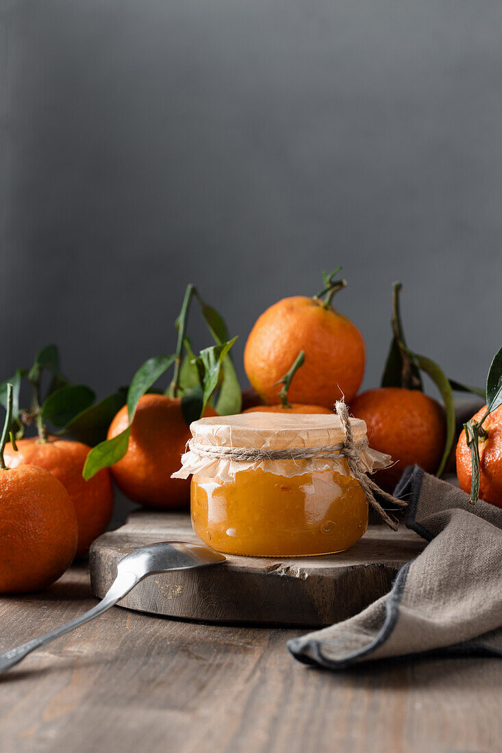 Tangerine jam in jars