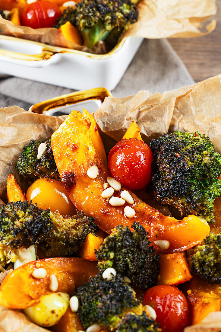 Oven vegetables on a baking tray