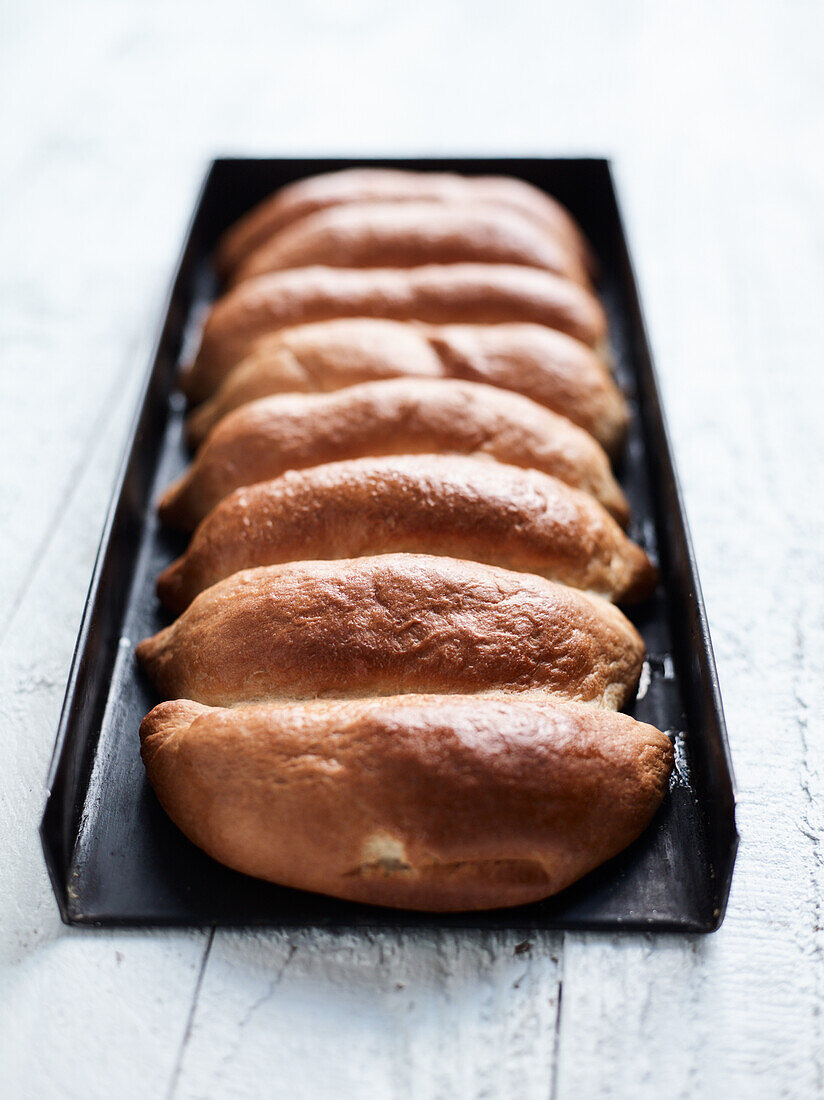 Yeast rolls on a baking tray