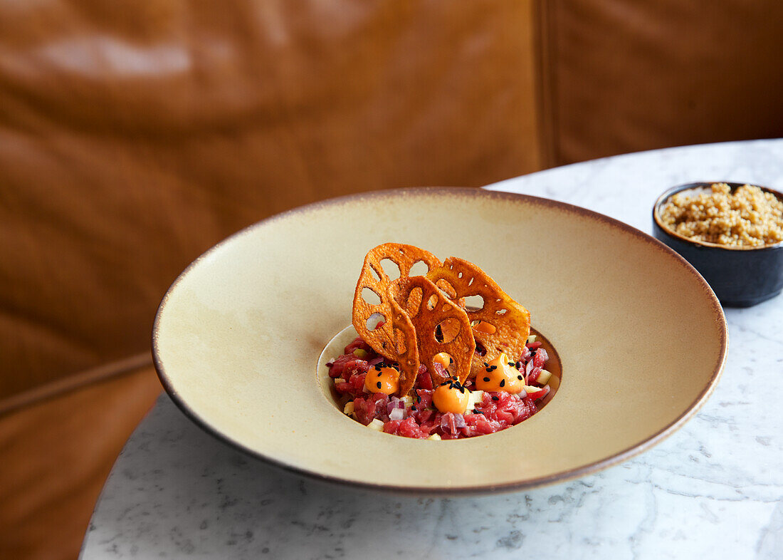 Steak tartare with lotus root