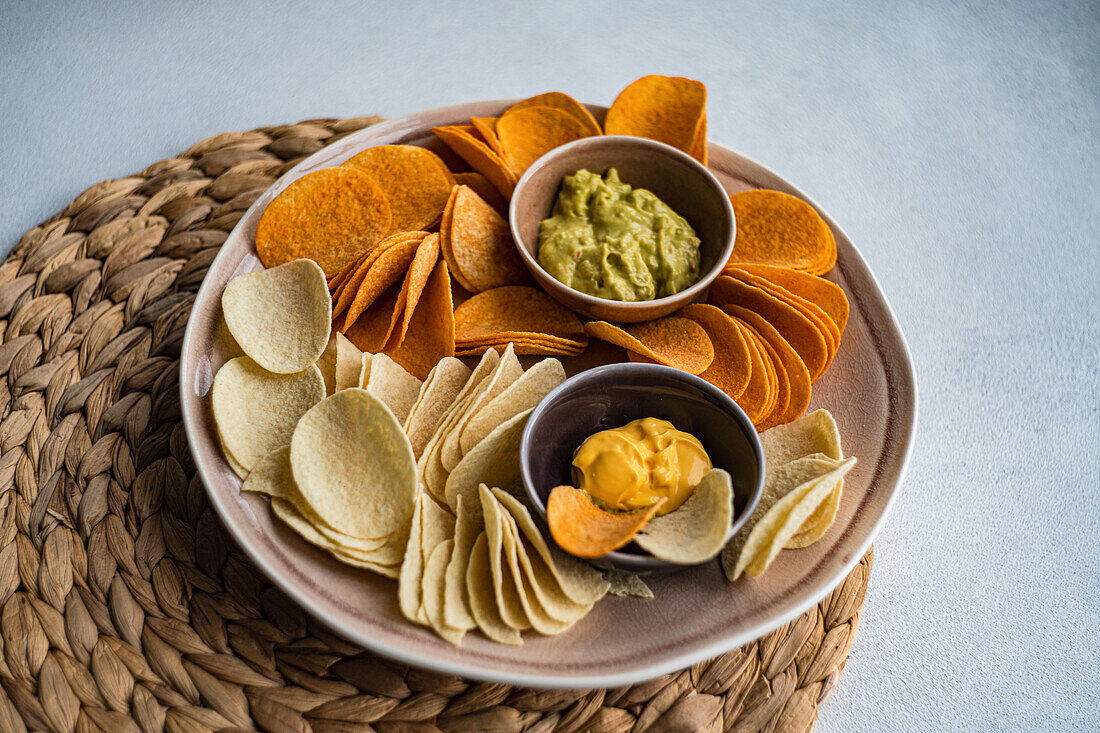Sweet pepper and cheese crisps with guacamole
