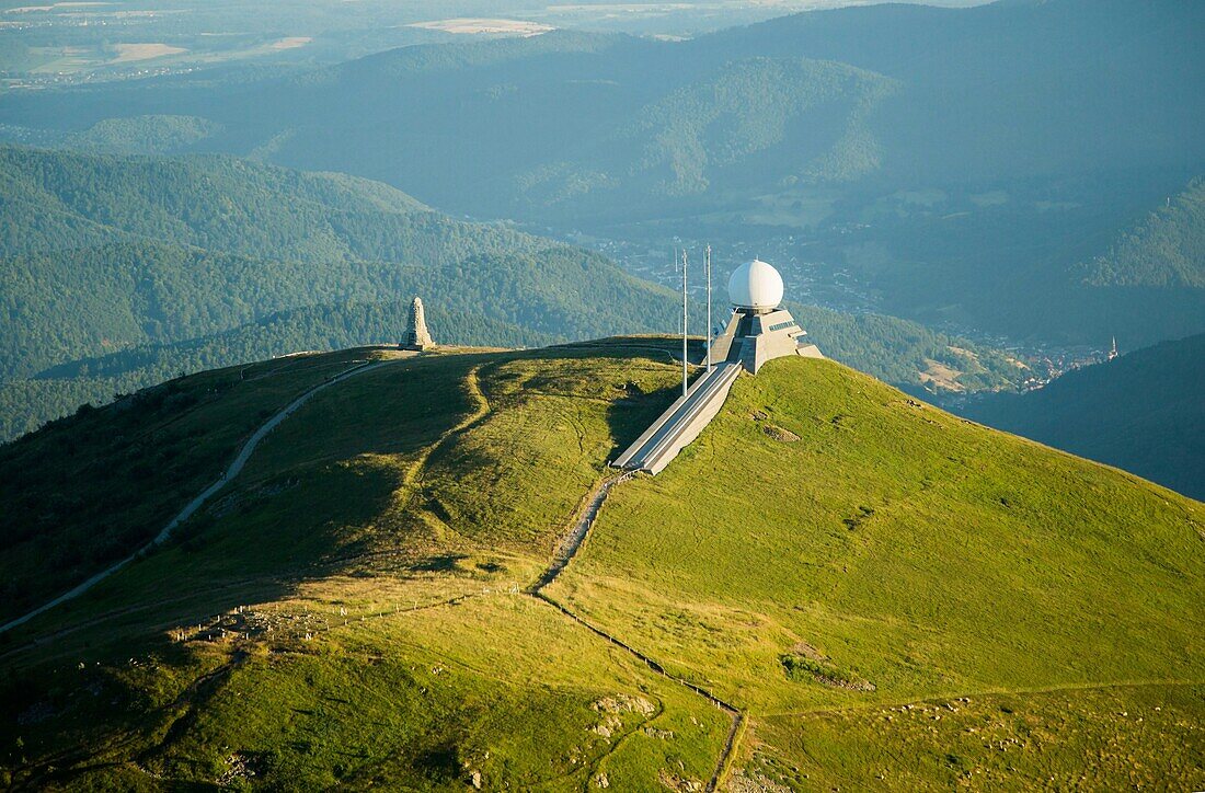 France,Haut Rhin,the Vosges Mountains,the Grand Ballon,the summit,the radar of civil aviation,the monument of the Blue Devils (aerial view)