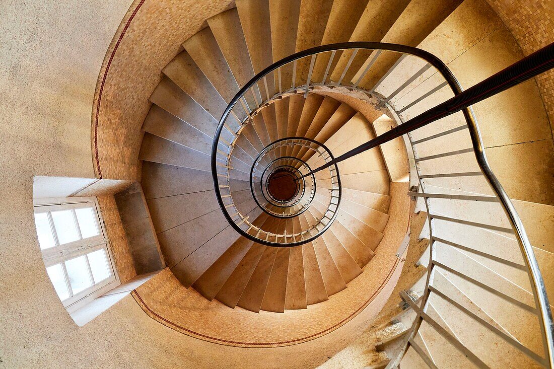 France,Finistere,Iroise Sea,Iles du Ponant,Parc Naturel Regional d'Armorique (Armorica Regional Natural Park),Ile de Sein,labelled Les Plus Beaux de France (The Most Beautiful Village of France),the staircase inside the Goulenez lighthouse