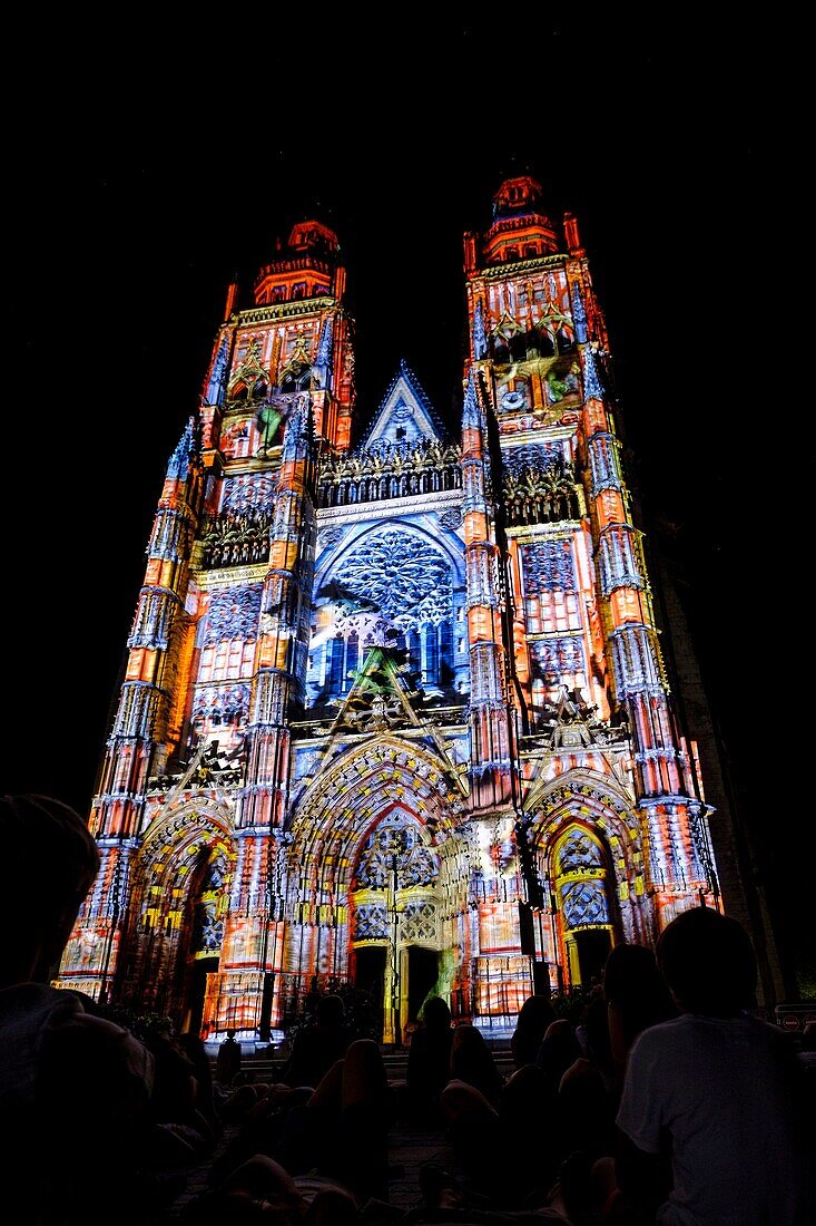 France,Indre et Loire,Loire valley,Tours,Cathedral of Saint Gatien,dated 13 to 16 th centuries,gothic style,sound and light show